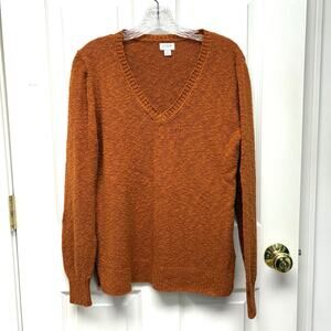 J. Crew Sweater, Rust Brown Cotton V Neck Pullover Women's Size S